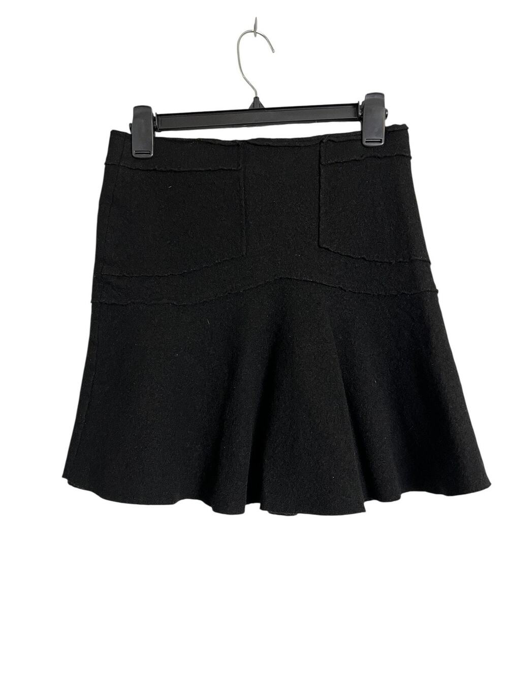 Teenflo Wool Skater Skirt Womens 40 Black Felt Flare Mini A Line Pockets Warm